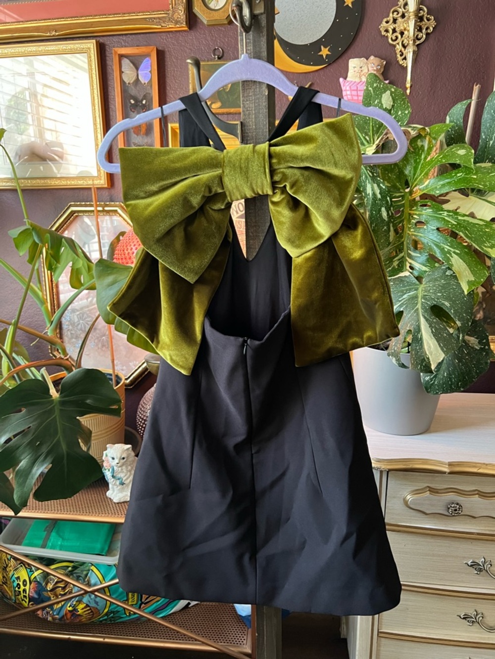 NWT Zara Velvet Green Bow Mini Dress Size Medium
